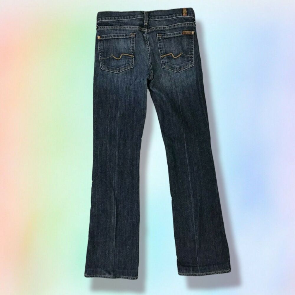 7 FOR ALL MANKIND Womens Bootcut Jeans, Sz 27, Dark Wash Distressed Altered